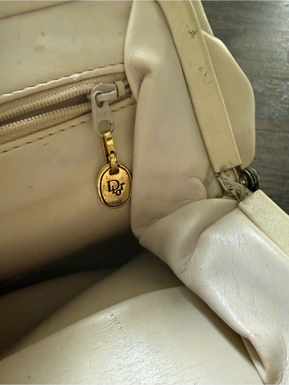 Cream Leather Shoulder Tote with Gold Hardware - Picture 10 of 10